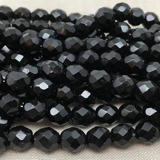 25 Black Czech Faceted Glass Beads - Sea Beads