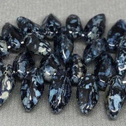 25 Black Czech Picasso Two Hole Dagger Glass Beads - Sea Beads