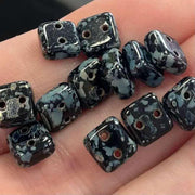 25 Black Czech Picasso Two Hole Chexx Glass Beads - Sea Beads