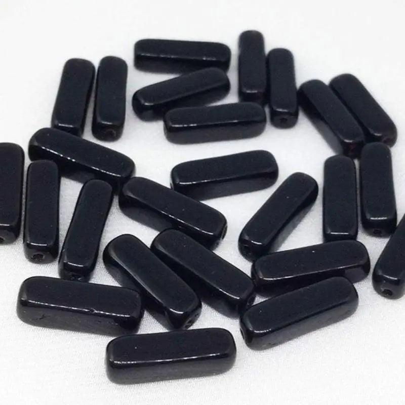25 Black Czech Rectangle Glass Beads - Sea Beads