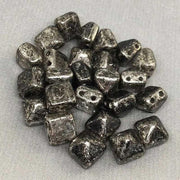 25 Black Gold Czech Picasso Stud Two Hole Pyramid Glass Beads - Sea Beads