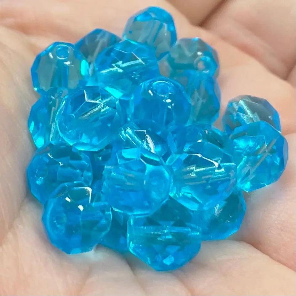 25 Blue Aqua Czech Fire Polished Glass Beads - Sea Beads