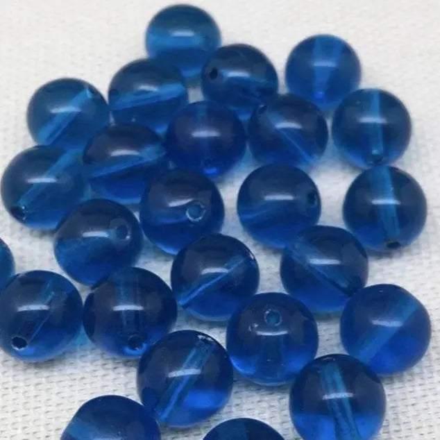 25 Blue Capri Czech Round Glass Beads - Sea Beads