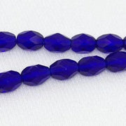 25 Blue Cobalt Czech Faceted Oval Glass Beads - Sea Beads