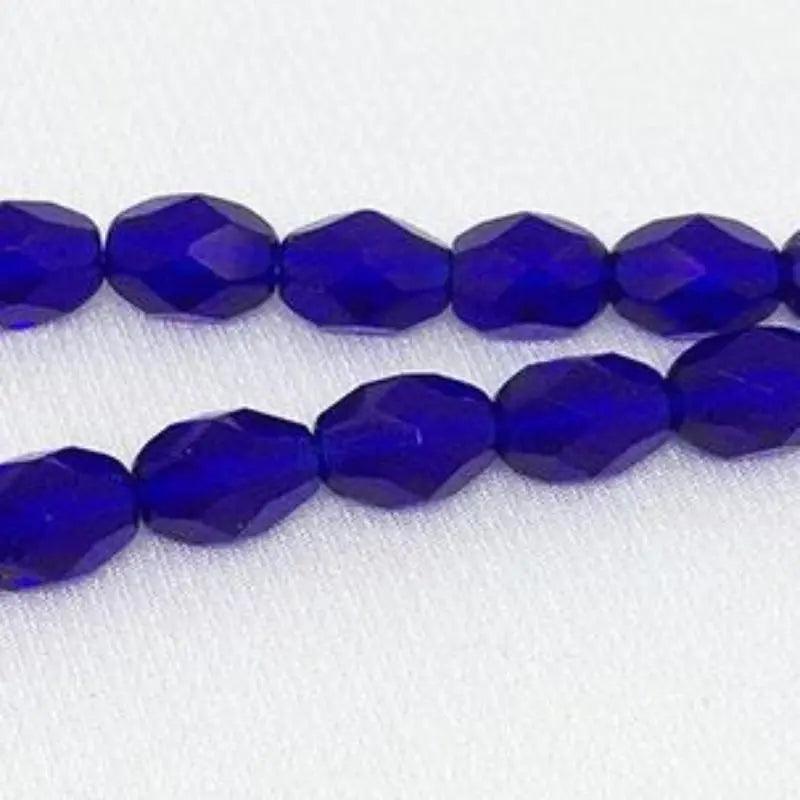 25 Blue Cobalt Czech Faceted Oval Glass Beads - Sea Beads
