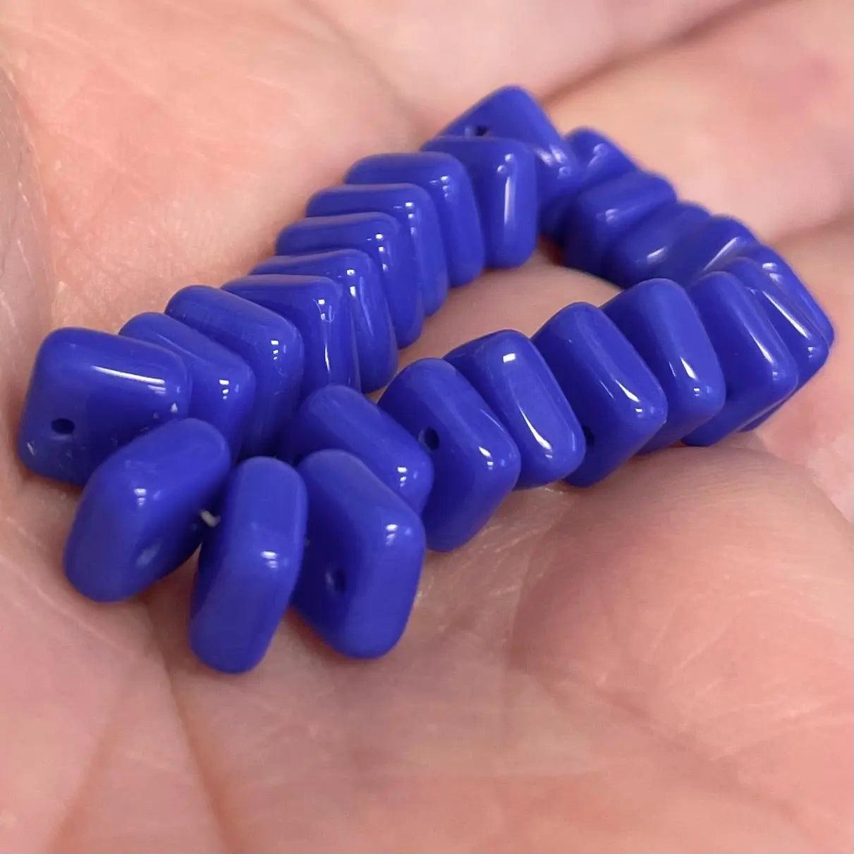 25 Blue Royal Czech Czech 2-Hole Square Glass Beads - Sea Beads