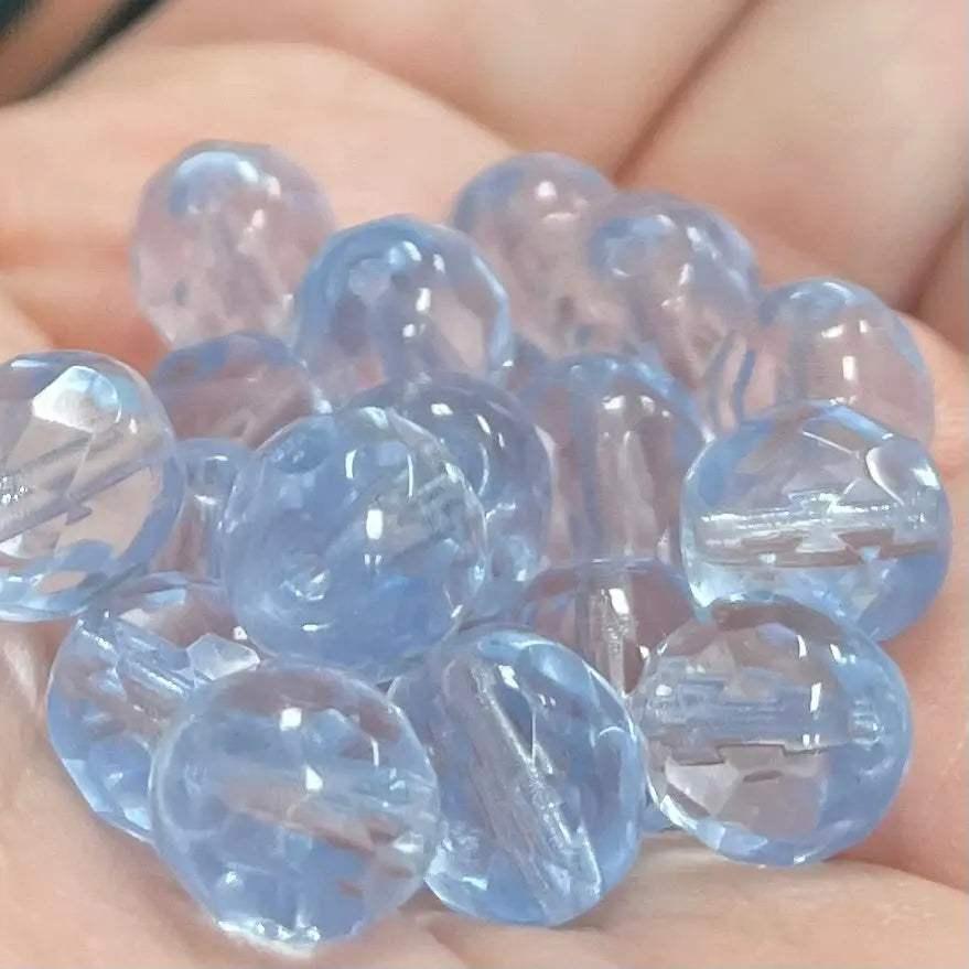 25 Blue Sapphire Light Czech Fire Polished Glass Beads - Sea Beads