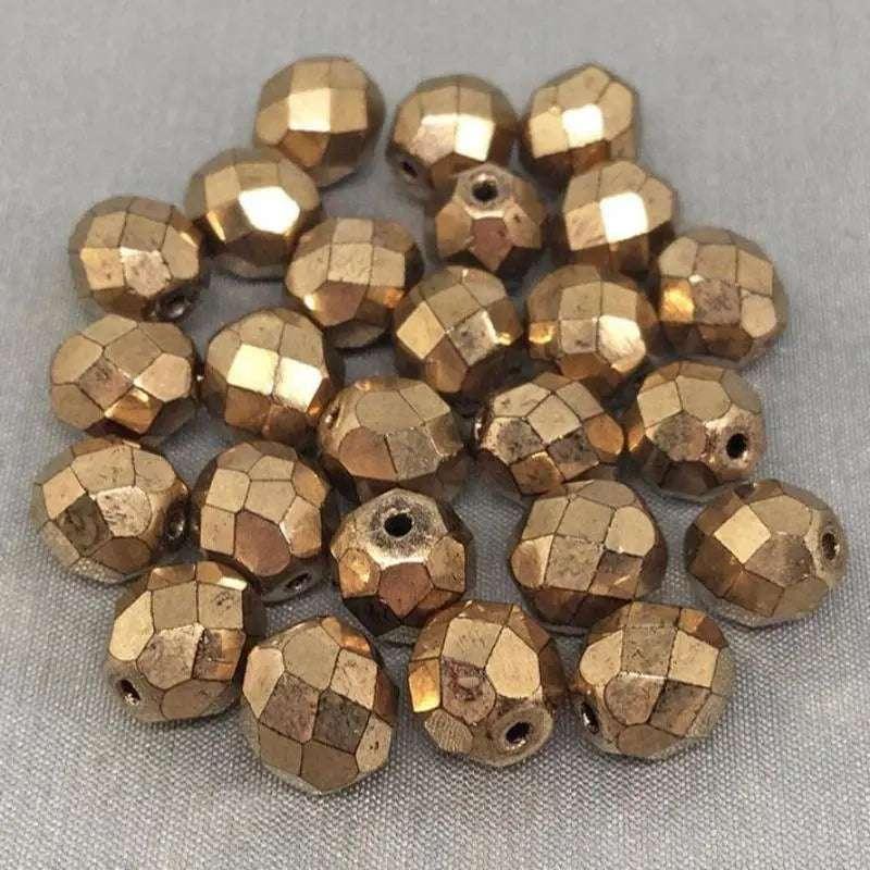 25 Bronze Czech Faceted Glass Beads - Sea Beads