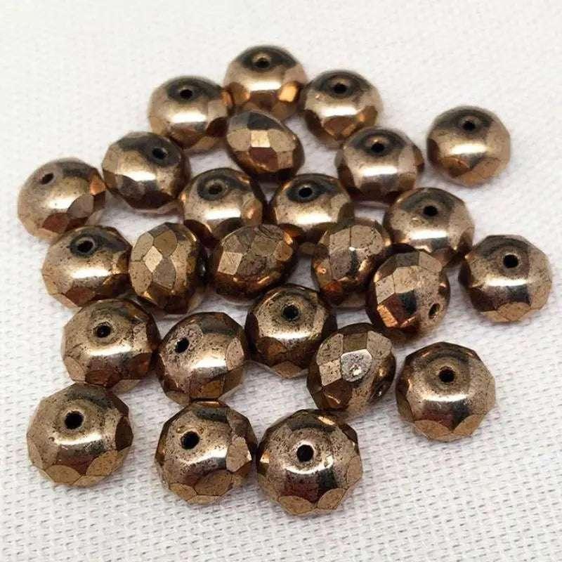 25 Bronze Czech Faceted Rondelle Glass Beads - Sea Beads