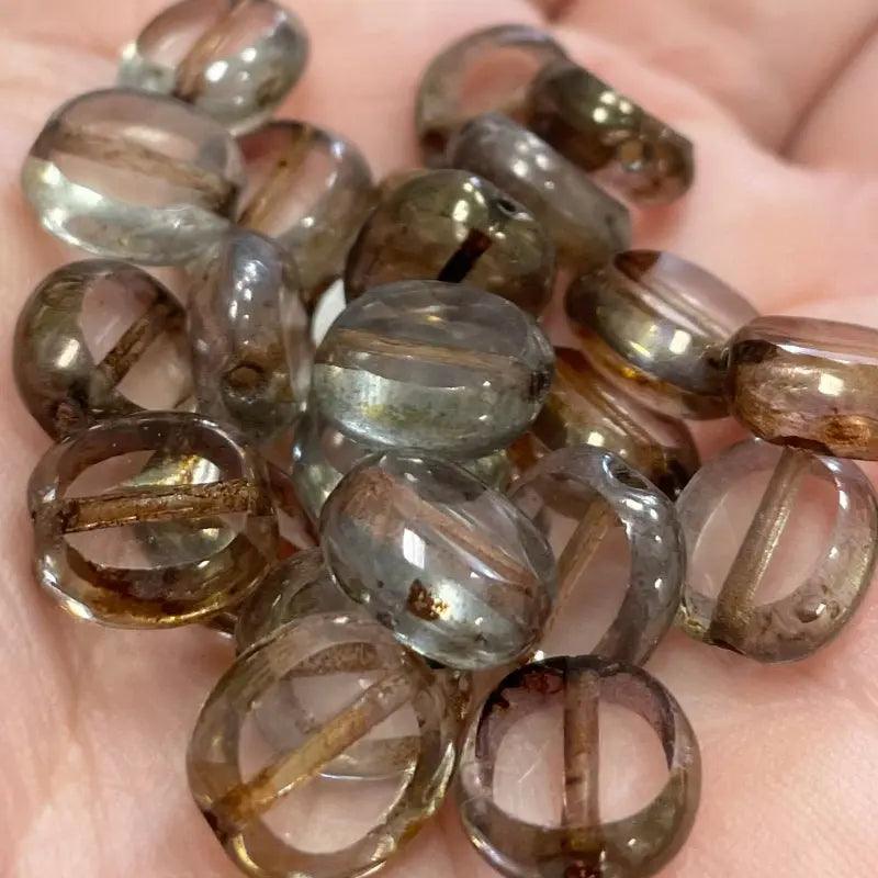 25 Brown Picasso Czech Window Glass Beads - Sea Beads