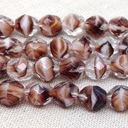 25 Brown Striped Czech Faceted Glass Beads - Sea Beads