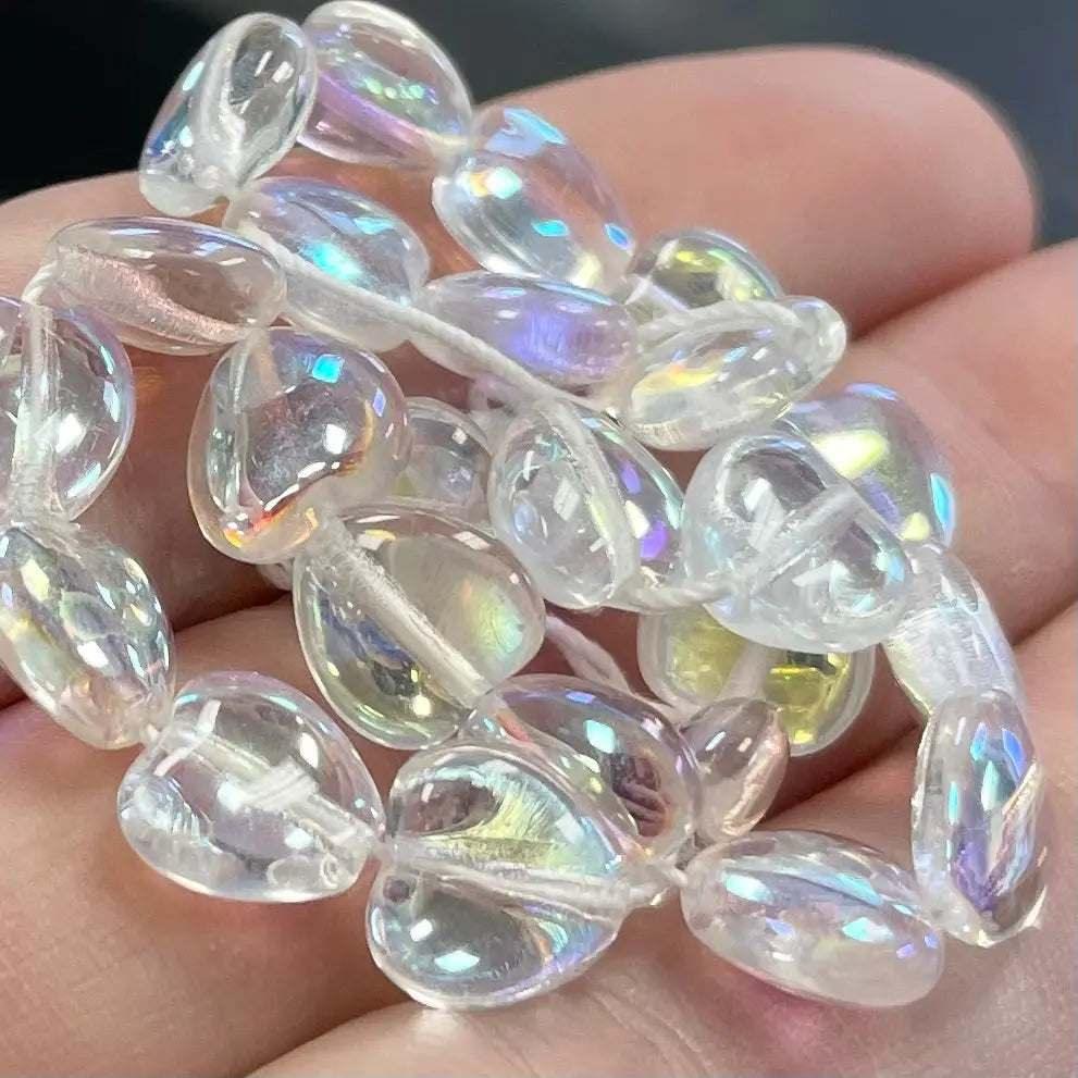 25 Clear AB Czech Heart Glass Beads #9595 - Sea Beads