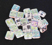 25 Clear AB Two Hole Czech Chexx Glass Beads Square - Sea Beads