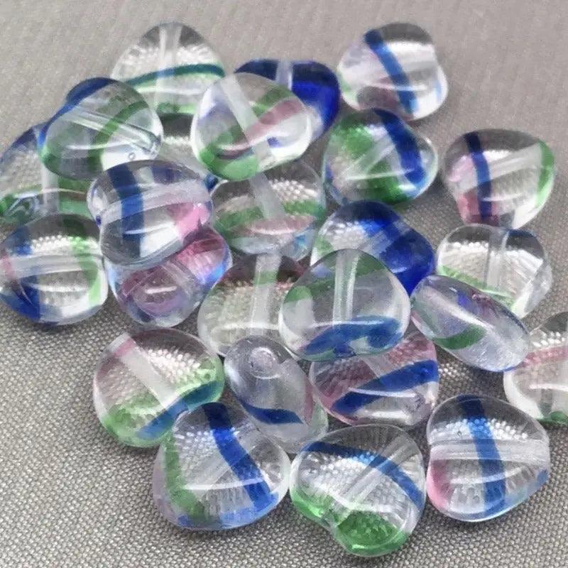 25 Confetti Clear Czech Heart Glass Beads - Sea Beads
