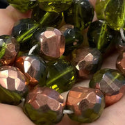 25 Copper Olivine Czech Two Way Coin Glass Beads - Sea Beads