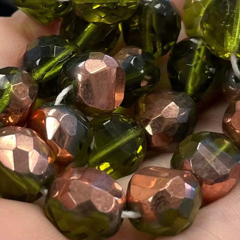 25 Copper Olivine Czech Two Way Coin Glass Beads - Sea Beads