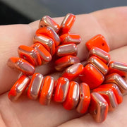 25 Coral Apollo Gold Two Hole Czech Chexx Square Glass Beads - Sea Beads