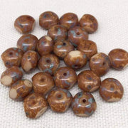 25 Cream Brown Picasso Quadrie Rondelle Glass Beads - Sea Beads