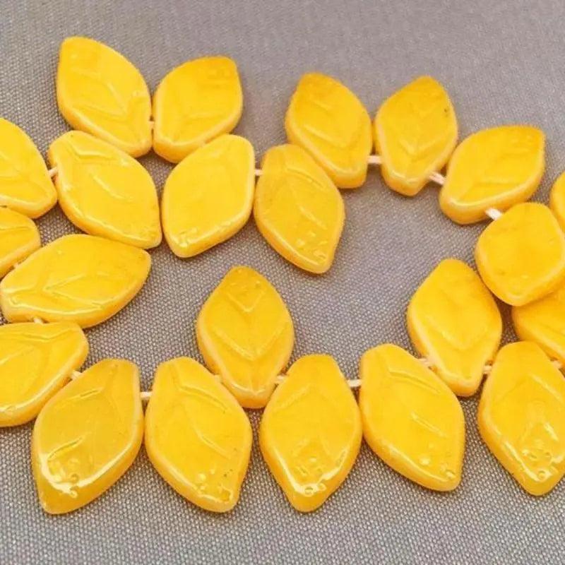 25 Creamy Yellow Czech Leaf Glass Beads - Sea Beads