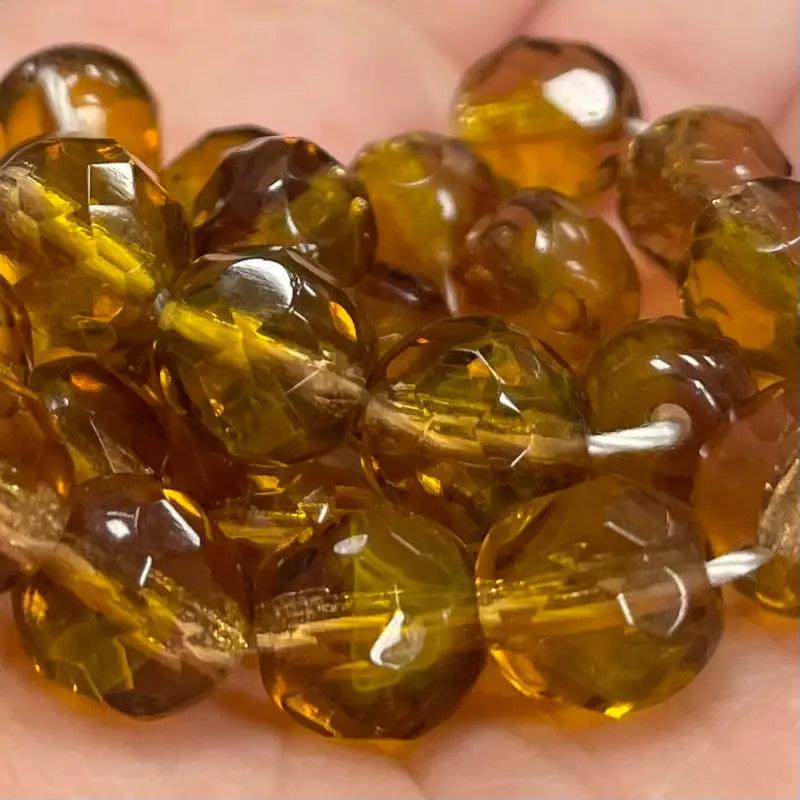 25 Czech Golden Olivine Fire Polished Glass Beads - Sea Beads