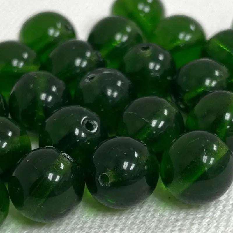 25 Green Dark Czech Round Glass Beads - Sea Beads