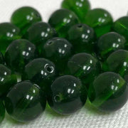 25 Green Dark Czech Round Glass Beads - Sea Beads