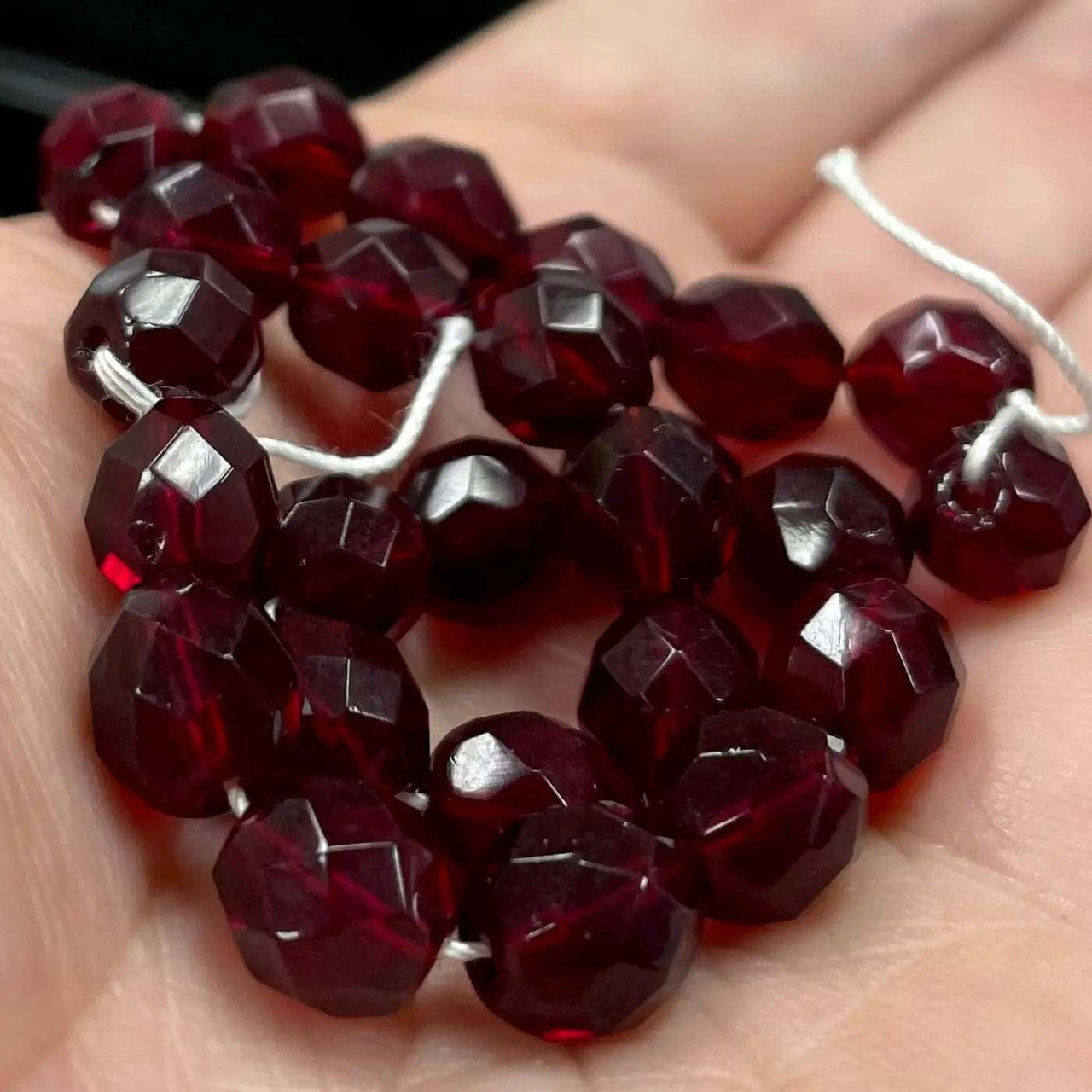 25 Dark Siam Red Czech Fire Polished Glass Beads - Sea Beads