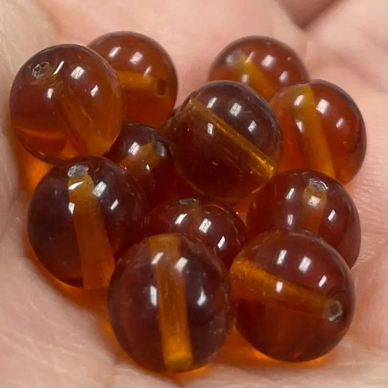 25 Dark Topaz Czech Round Glass Beads - Sea Beads