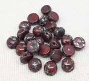 25 Domed 2-Hole Red Picasso Czech Glass Beads - Sea Beads