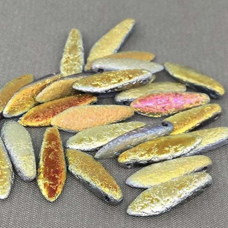 25 Etched Matte Mixed Czech Dagger Glass Beads - Sea Beads