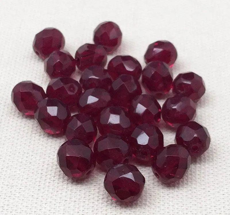 25 Garnet Dark Red Garnet Czech Faceted Glass Beads - Sea Beads