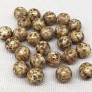 25 Golden Brown Picasso Czech Round Glass Beads - Sea Beads