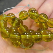25 Green Golden Olive Czech Round Glass Beads - Sea Beads