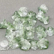 25 Green Czech Bell Flower Glass Beads - Sea Beads