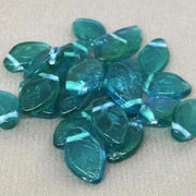 25 Green Light Zircon Aqua Czech Glass Leaf Beads - Sea Beads