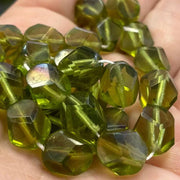 25 Green Olive Czech Celesian Glass Beads - Sea Beads