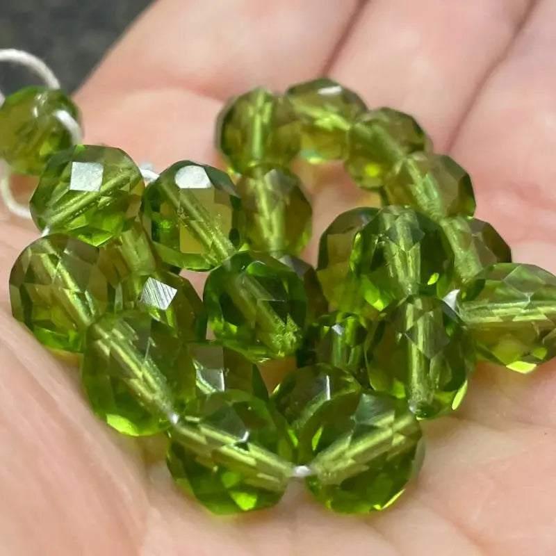 25 Green Olivine Czech Fire Polished Glass Beads - Sea Beads