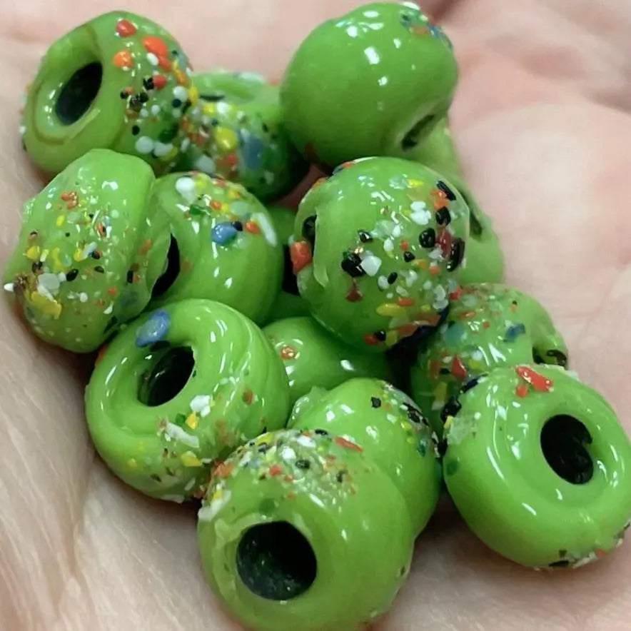 25 Vintage Green Sugar Pony Crow Glass Beads - Sea Beads