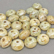 25 Green Light Golden Picasso Czech Rondelle Glass Beads - Sea Beads