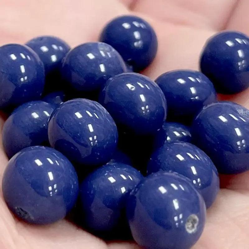 25 Vintage Blue Navy Light Japan Round Glass Beads - Sea Beads