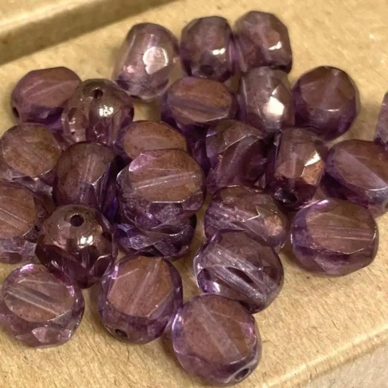 25 Lumi Luster Purple Czech Coin Glass Beads - Sea Beads