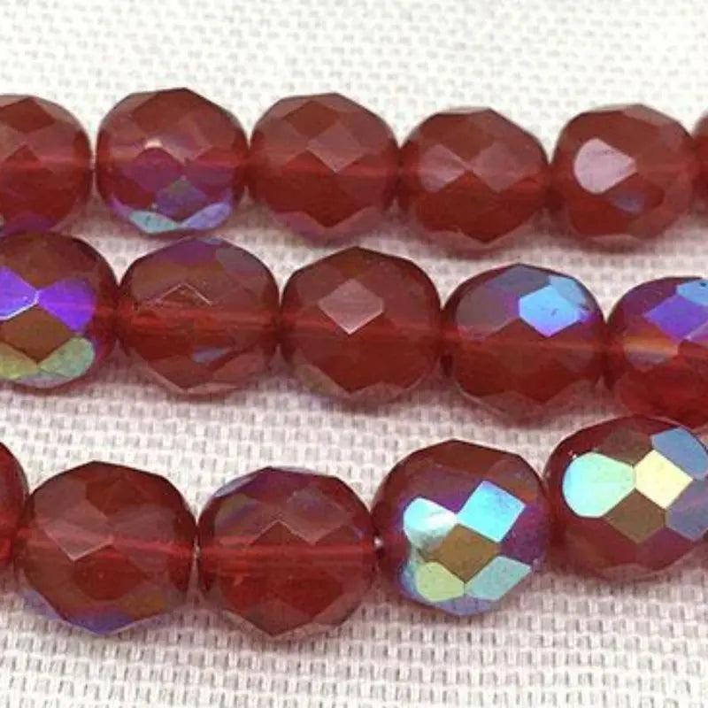 25 Lush Red AB Czech Fire Polished Round Glass Beads - Sea Beads