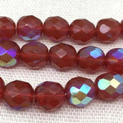 25 Lush Red AB Czech Fire Polished Round Glass Beads - Sea Beads