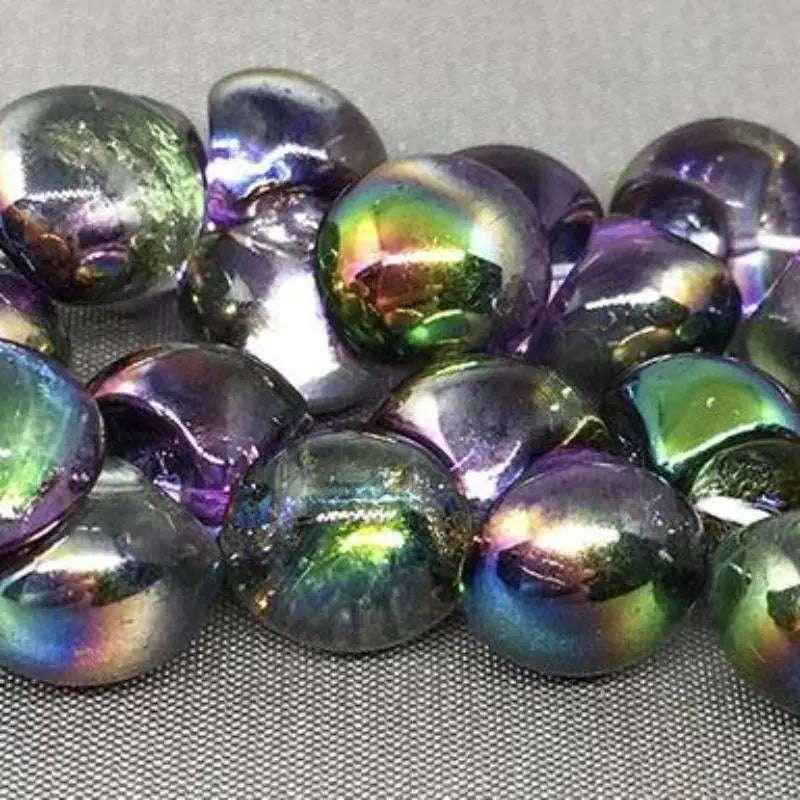 25 Iris Magic Green Purple Czech Button Glass Beads Mushroom - Sea Beads