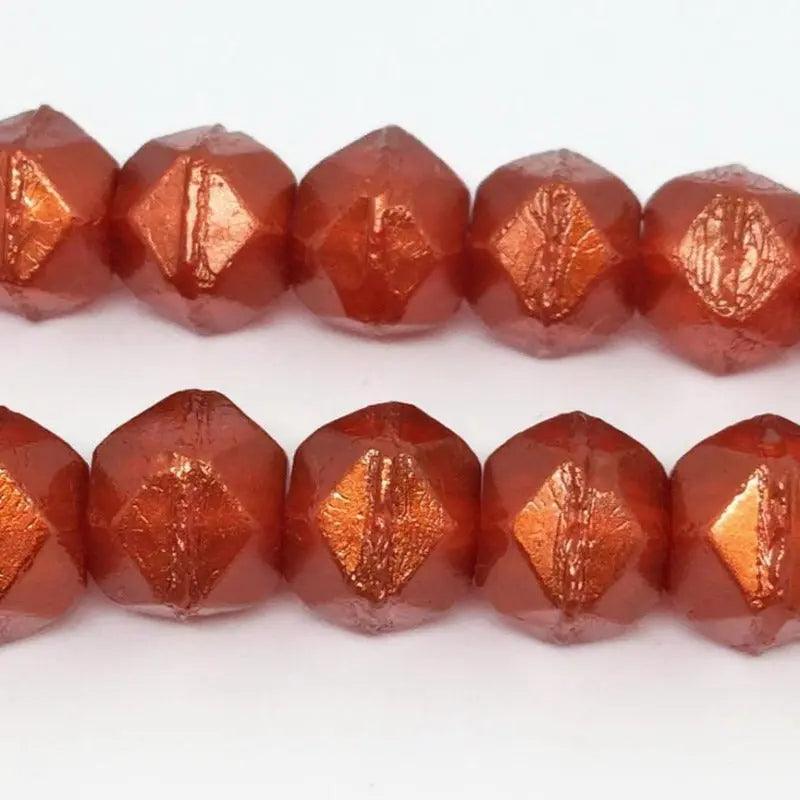 25 Mandarin Orange Czech English Cut Nugget Glass Beads - Sea Beads