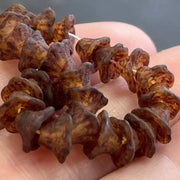 25 Matte Amber Czech Picasso Flower Glass Beads - Sea Beads