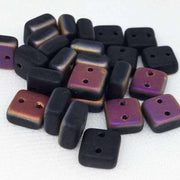 25 Black Purple Czech Matte Chexx Square Glass Beads - Sea Beads