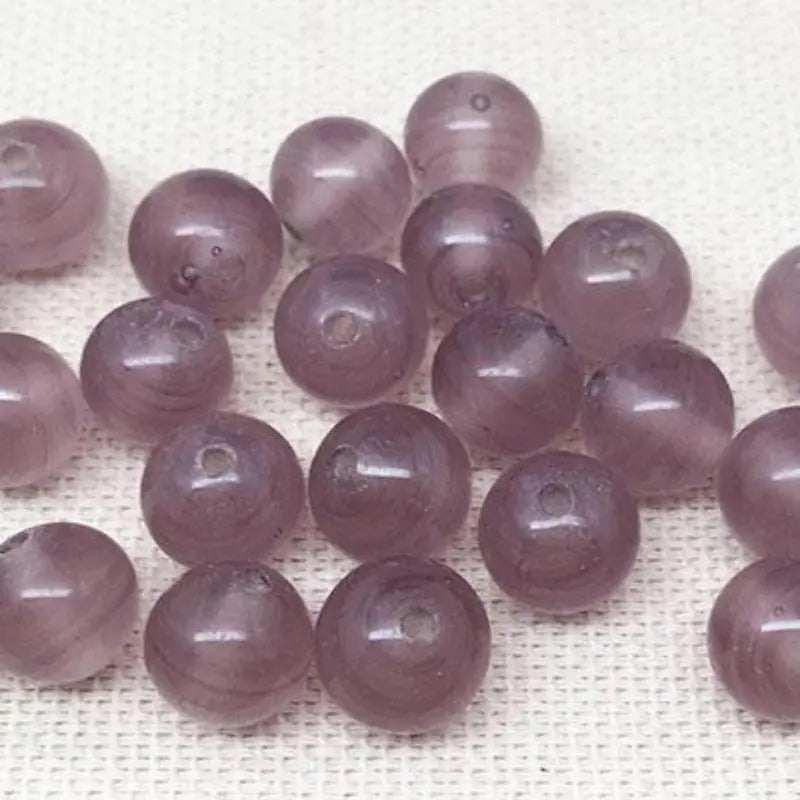 25 Mauve Creamy Purple Round Glass Beads - Sea Beads
