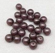 25 Metallic Brown Round Pearl Glass Beads - Sea Beads