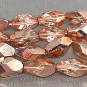 25 Metallic Copper Czech Faceted Oval Glass Beads - Sea Beads